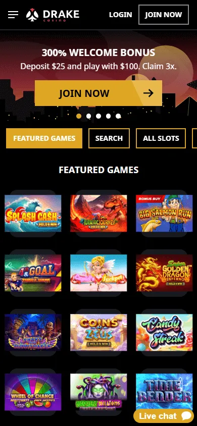 Drake Casino home interface on a mobile phone